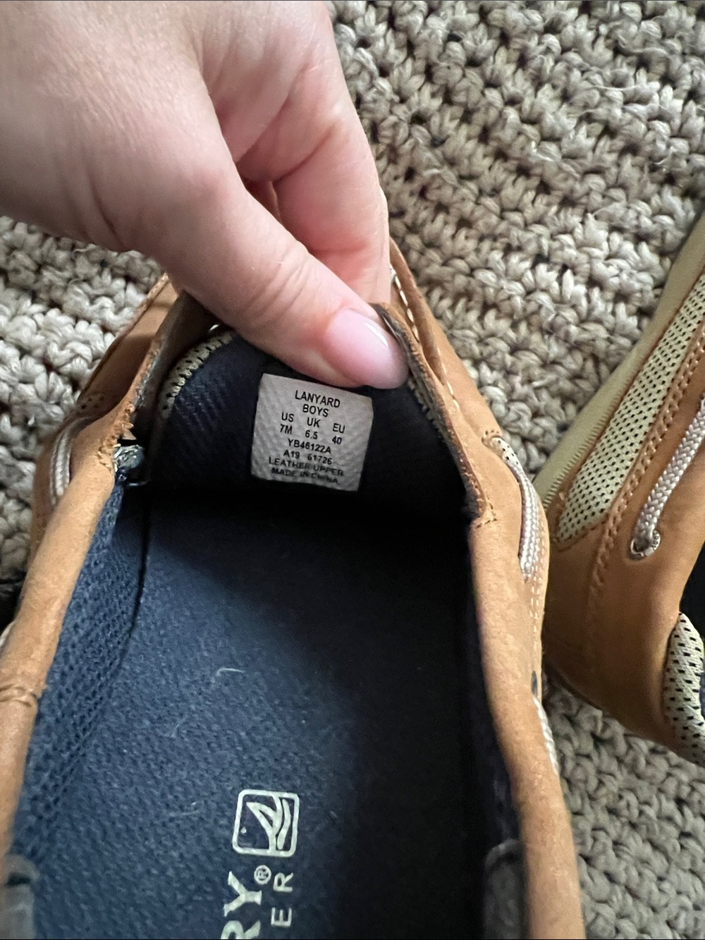 Sperry boys Cognac Leather 2-Eye Boat Shoes size 7 - Picture 3 of 3